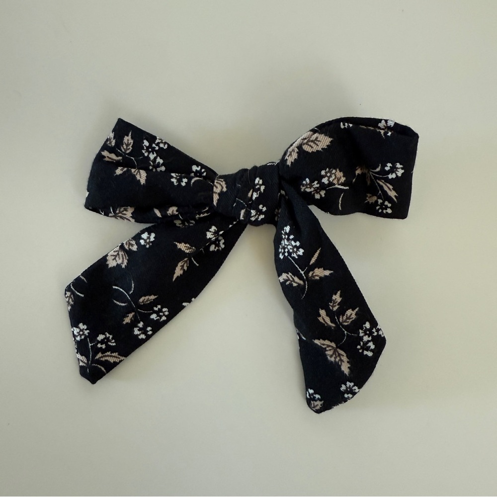Rylee + Cru Girls Bow Hair Clip Dark Floral Black | 4” wide - Picture 2 of 4
